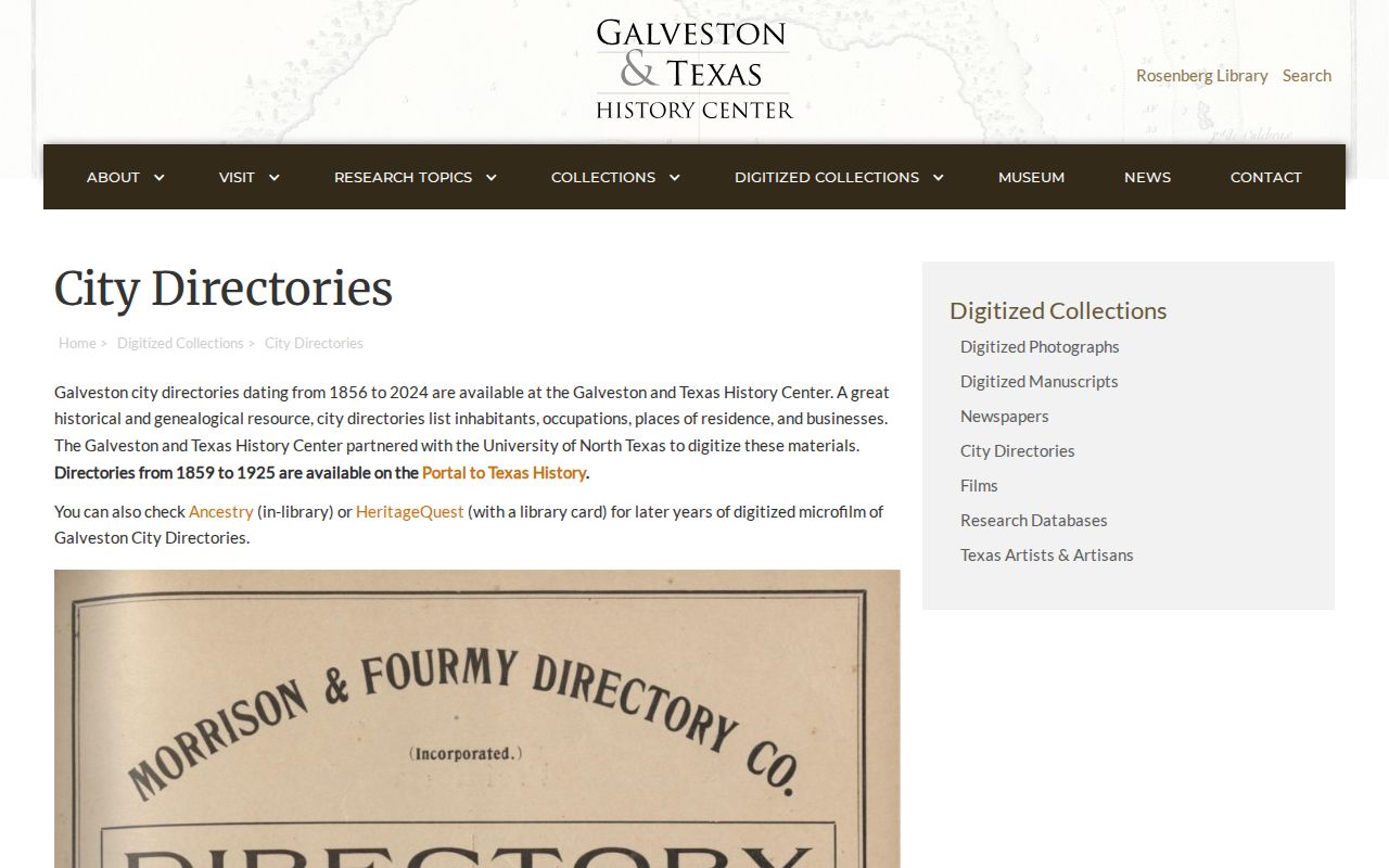 Galveston city directory collection at the Galveston and Texas History Center