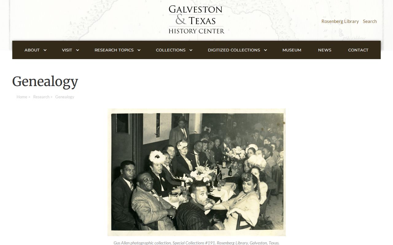 Galveston residents directory Rosenberg Library genealogy resources