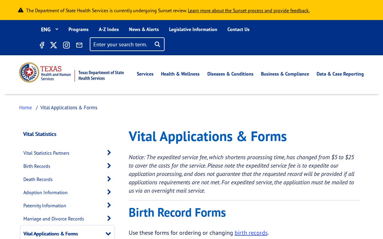 Galveston residents directory Texas vital statistics forms