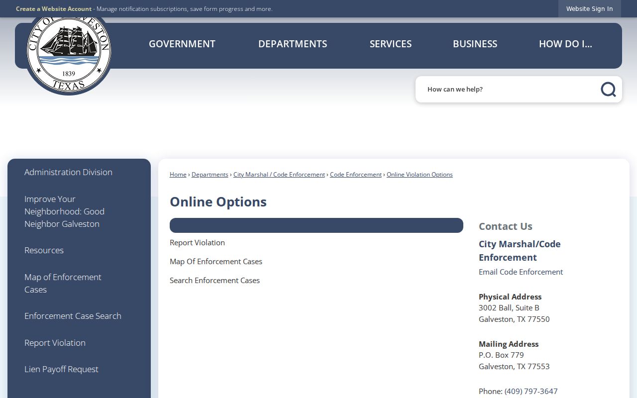 Galveston neighbors city code-enforcement map and case search