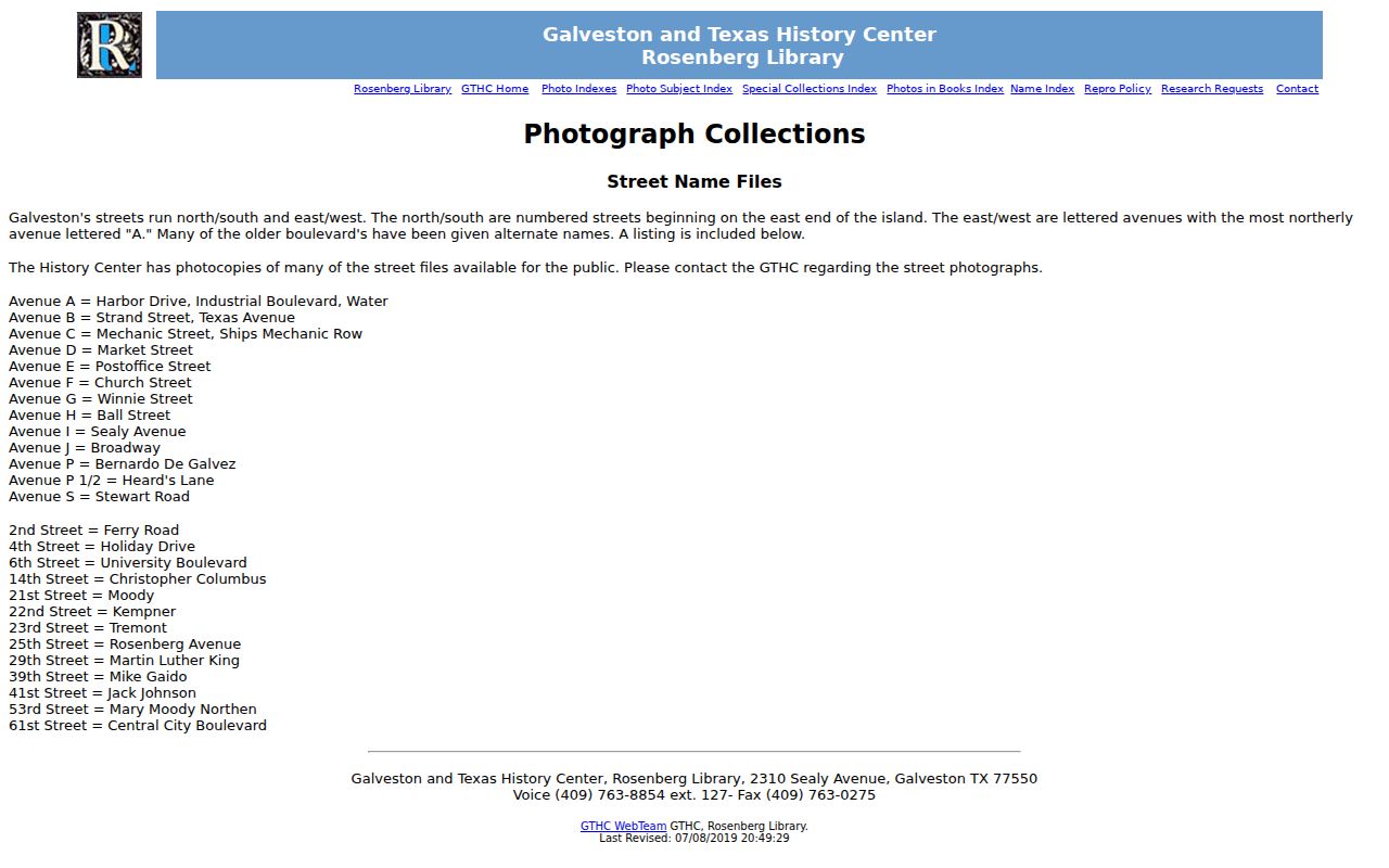 Galveston neighbors historic street-name reference