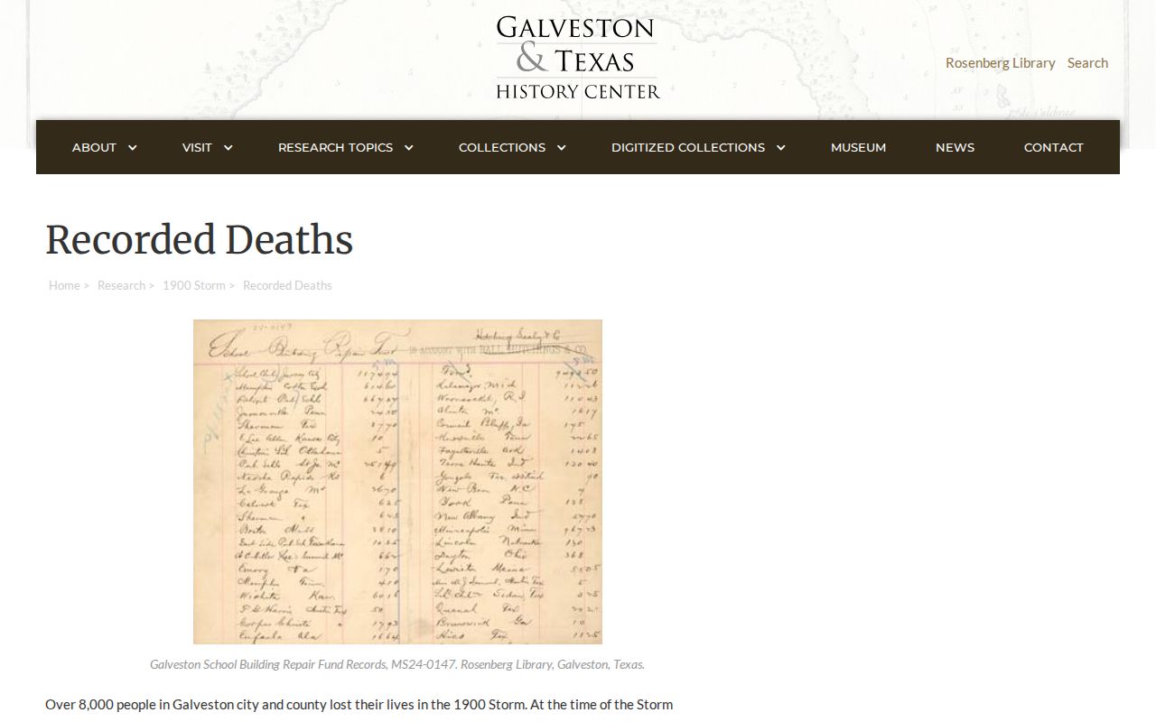 Galveston previous residents recorded deaths research resource