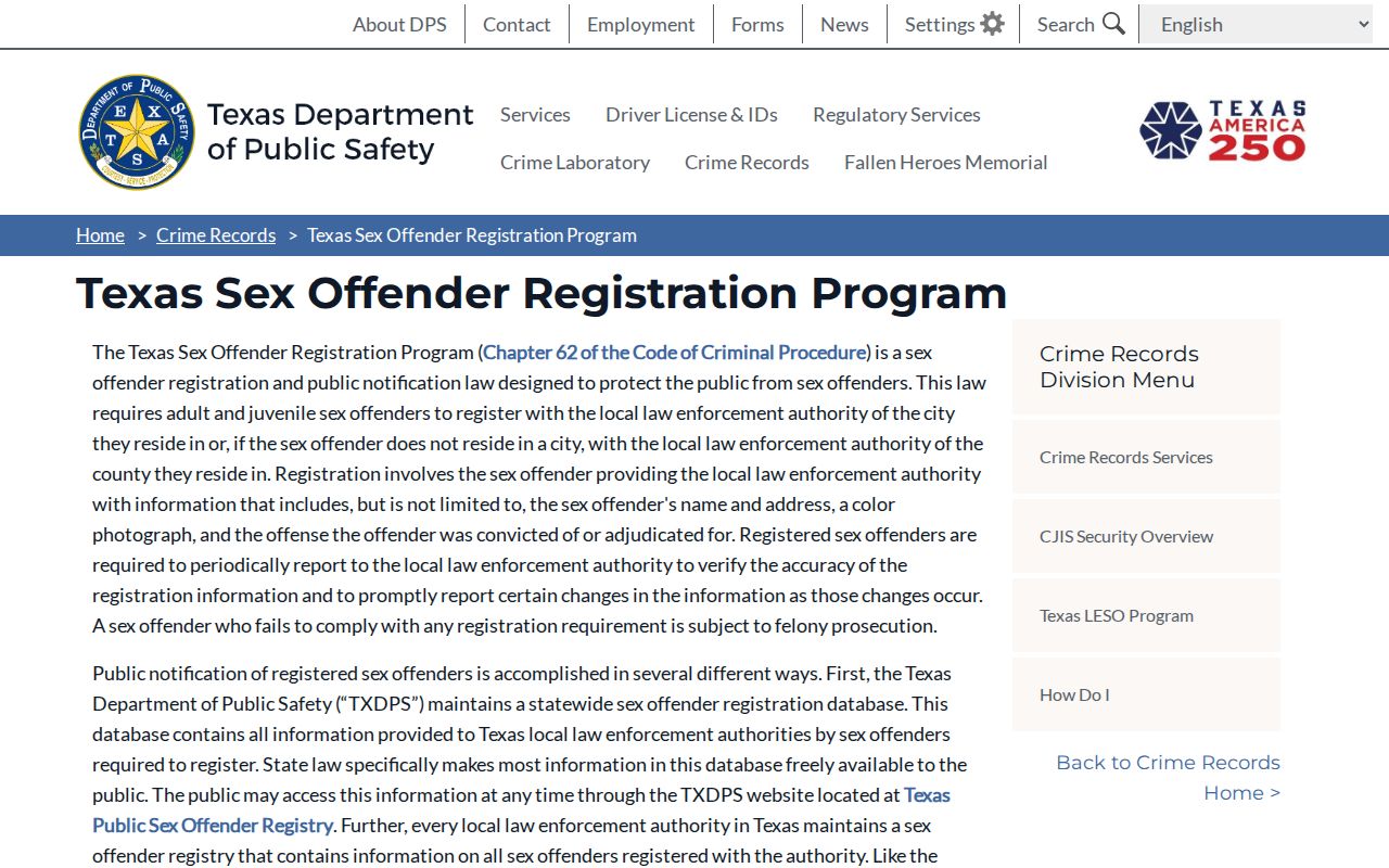 Galveston resident lookup Texas DPS registration program information