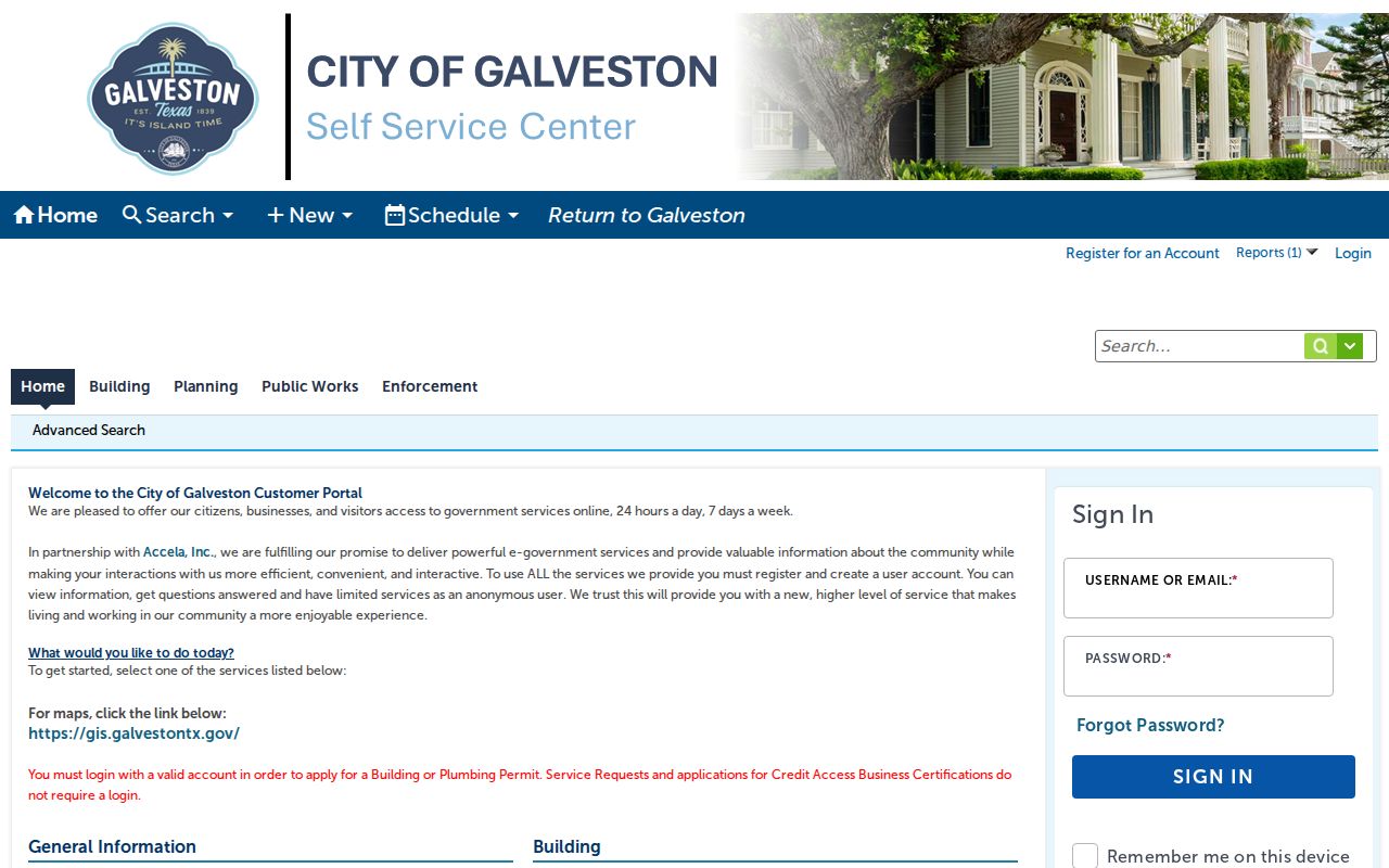 Galveston street directory City Building permit ePortal