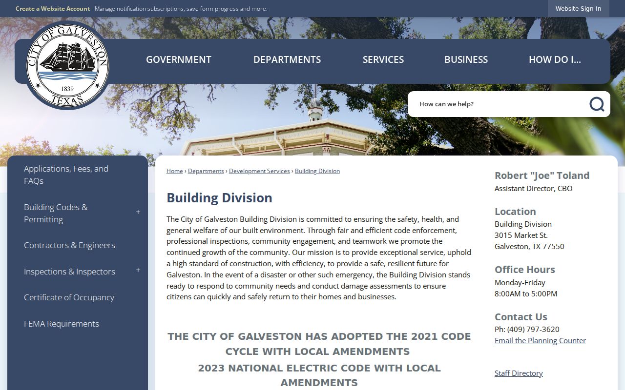 Galveston street directory City Building Division permit guidance