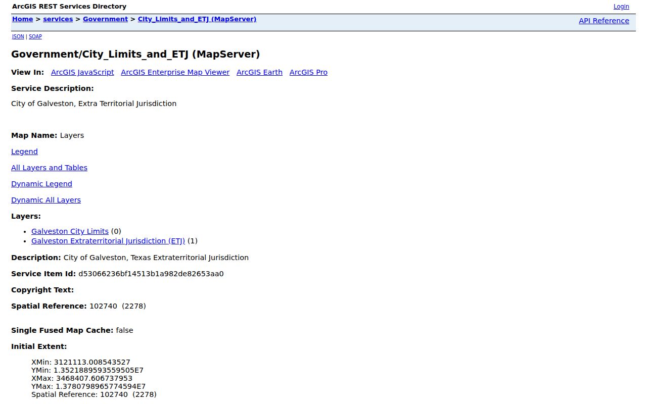 Galveston ZIP code directory City Limits and ETJ map service